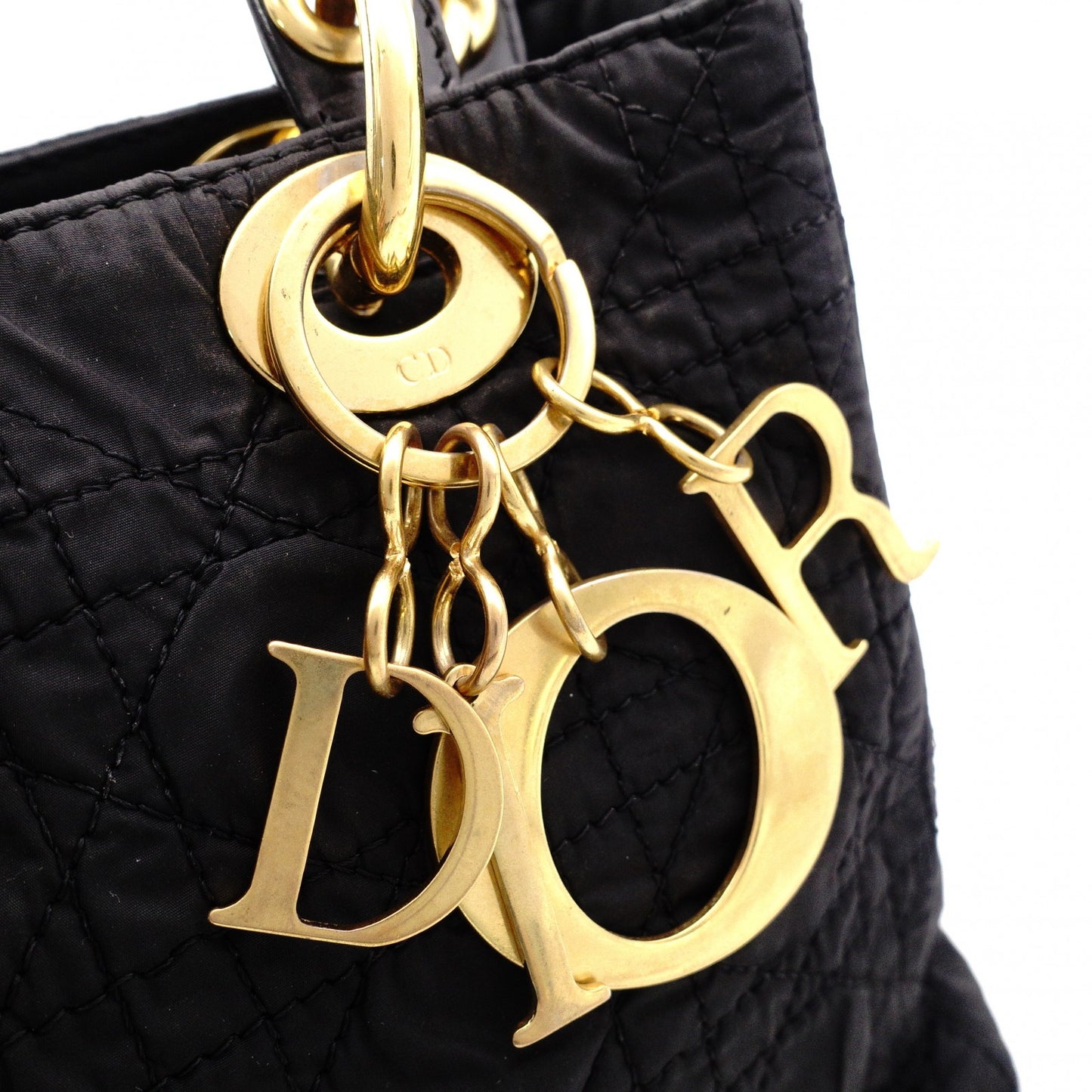 Christian Dior Lady Dior Handbag, Nylon, Black, 2-Way, Gold Hardware