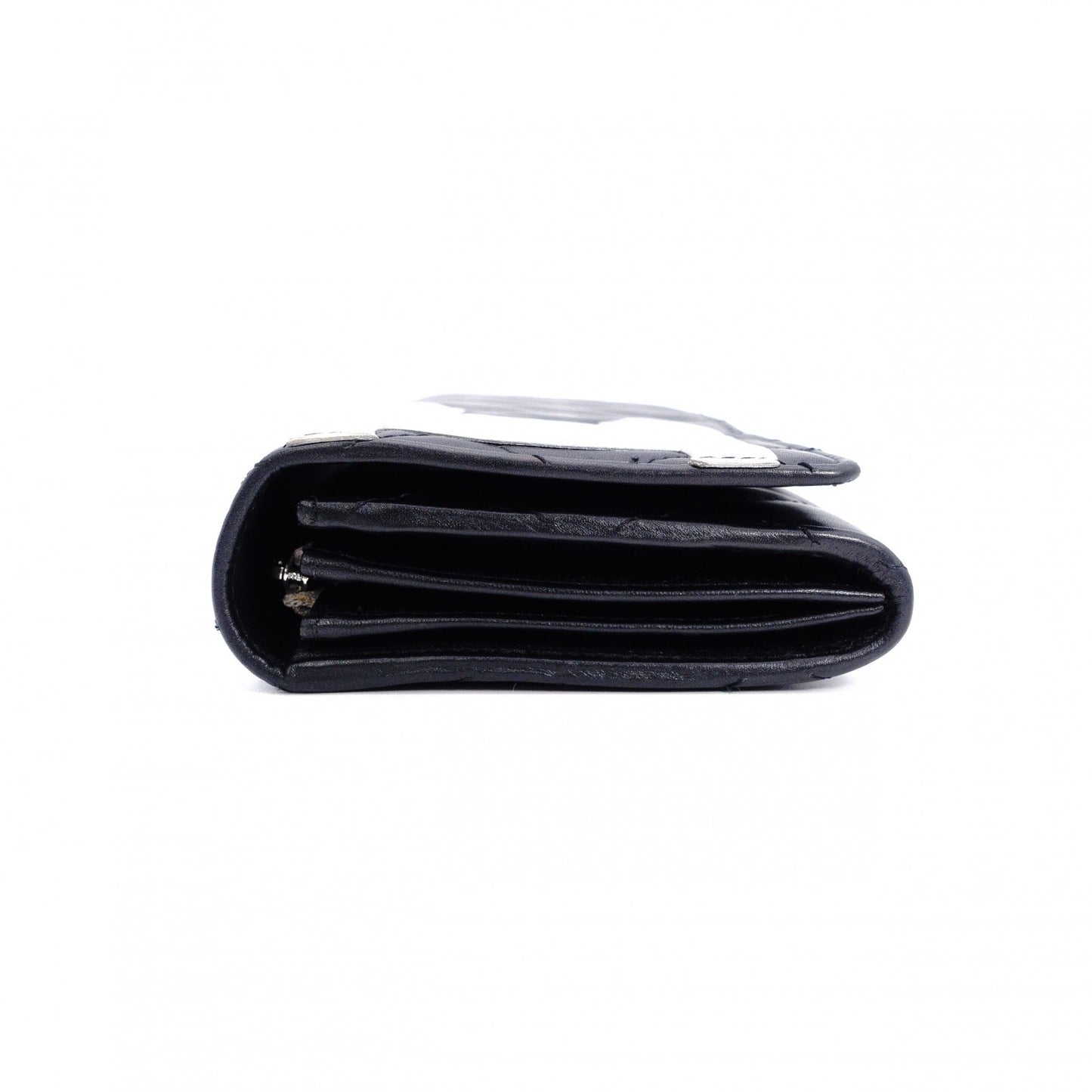 CHANEL Lambskin Cambon Line Long Wallet, Leather, Black, Silver, CC Logo