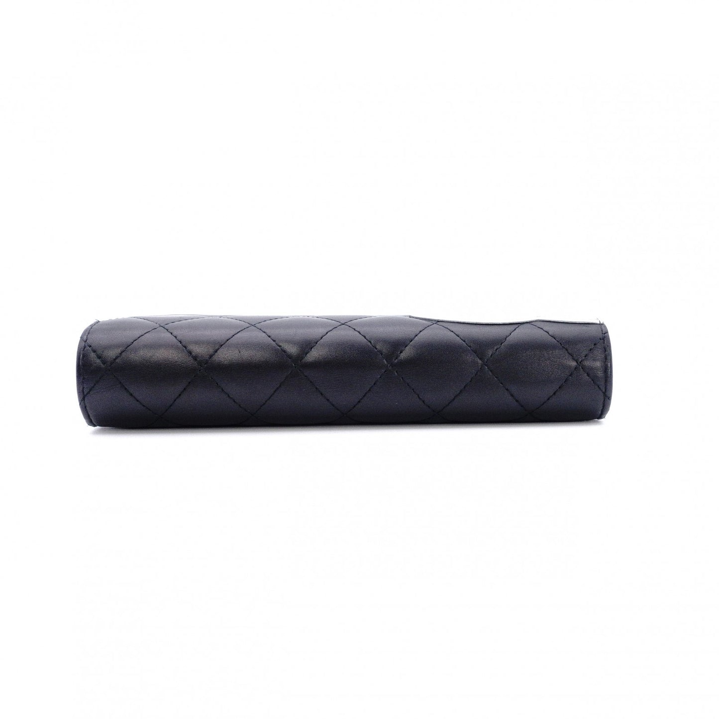 CHANEL Lambskin Cambon Line Long Wallet, Leather, Black, Silver, CC Logo