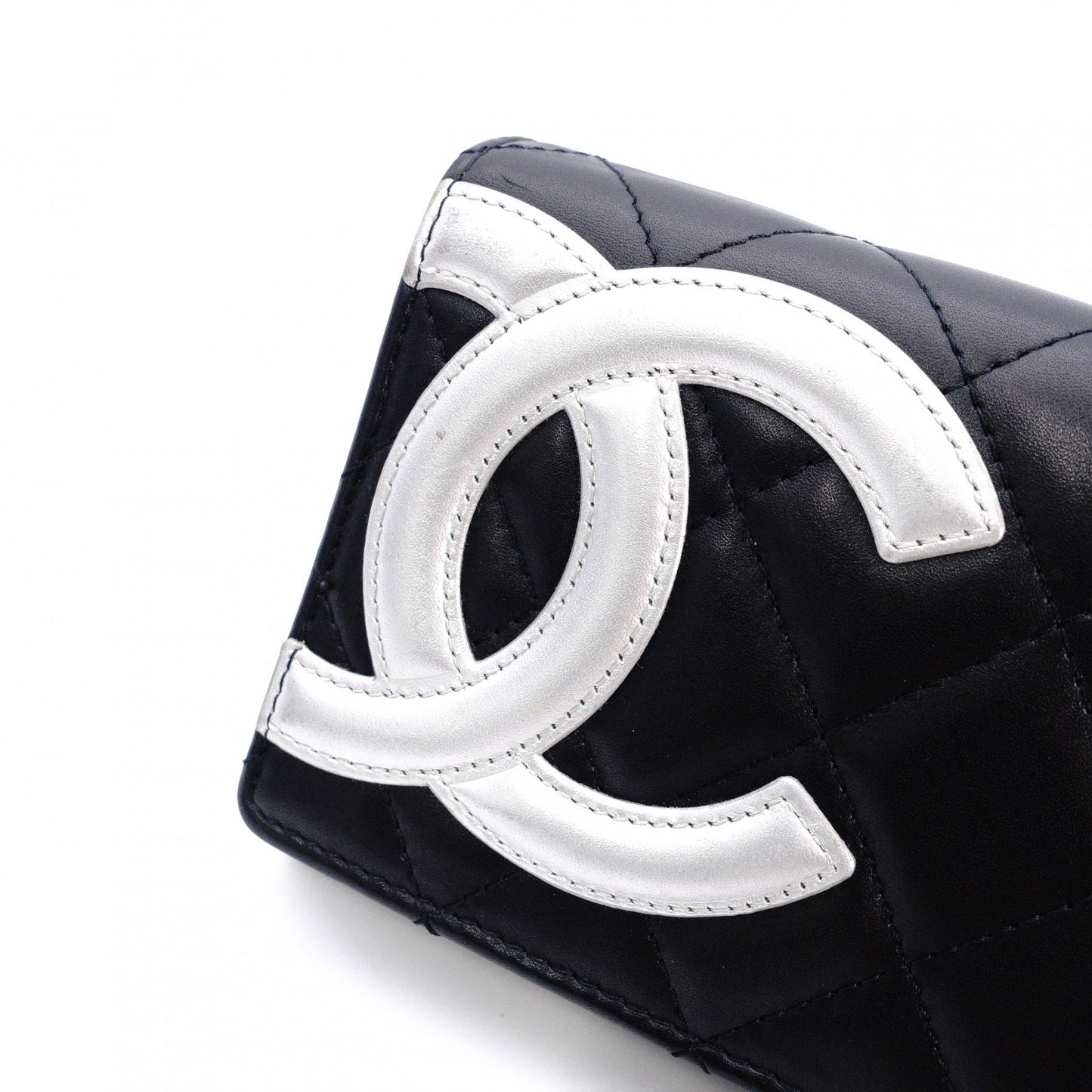 CHANEL Lambskin Cambon Line Long Wallet, Leather, Black, Silver, CC Logo