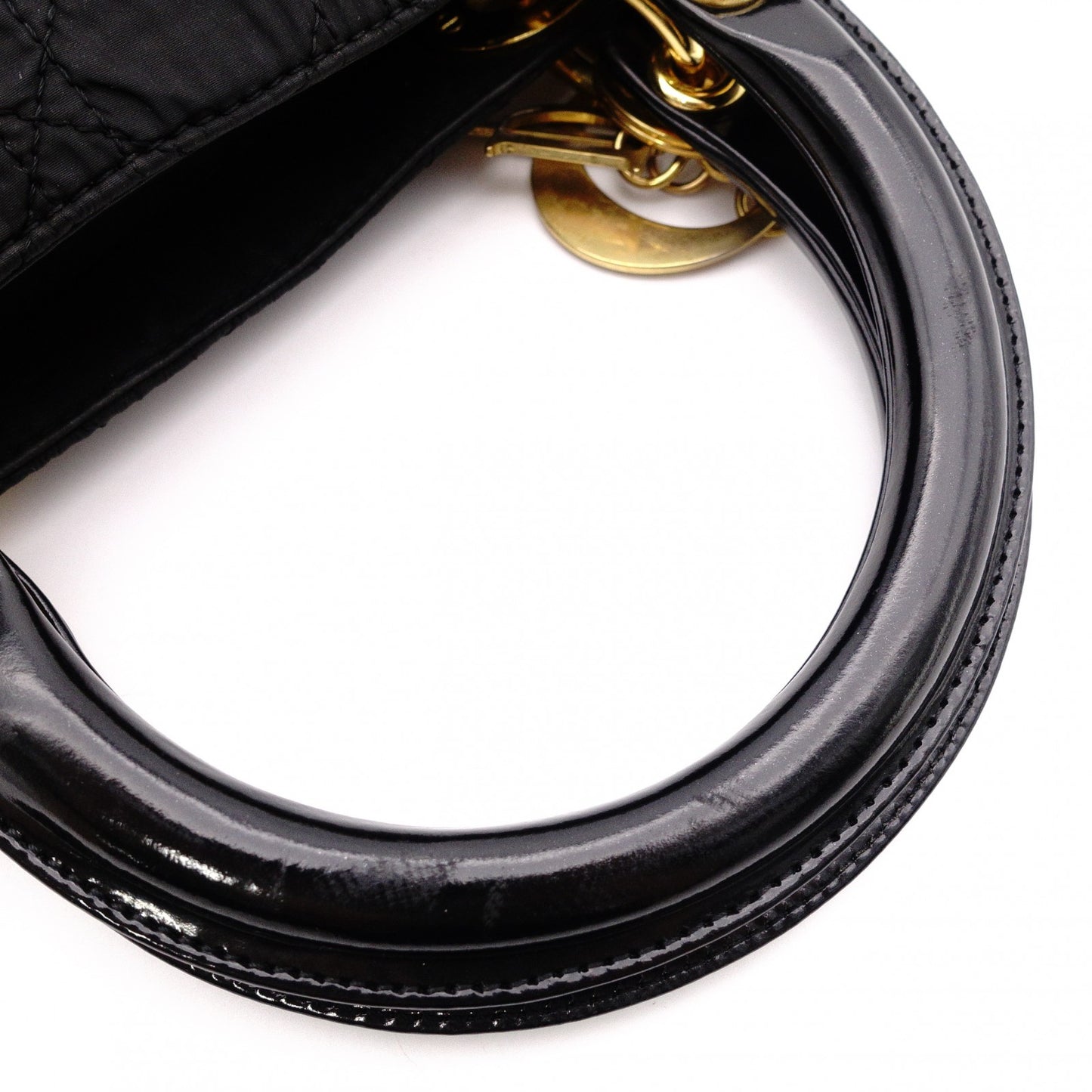 Christian Dior Lady Dior Handbag, Nylon, Black, 2-Way, Gold Hardware