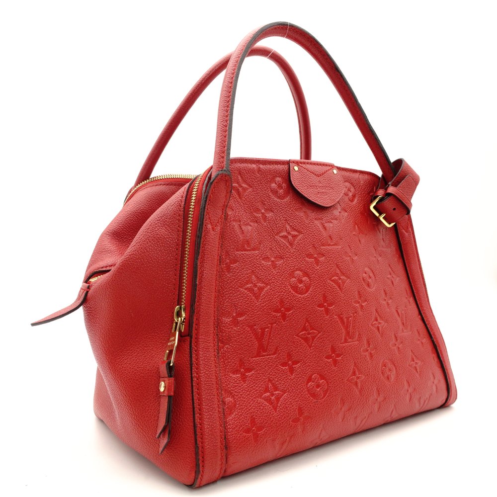 LOUIS VUITTON Marre MM Monogram Implant Handbag Red Leather Gold Hardware 7-10-195