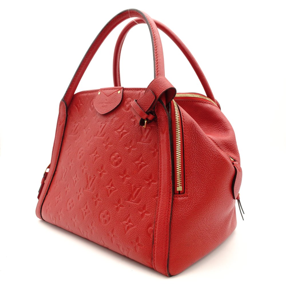 LOUIS VUITTON Marre MM Monogram Implant Handbag Red Leather Gold Hardware 7-10-195