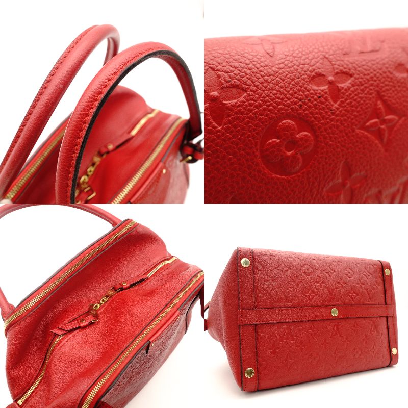 LOUIS VUITTON Marre MM Monogram Implant Handbag Red Leather Gold Hardware 7-10-195