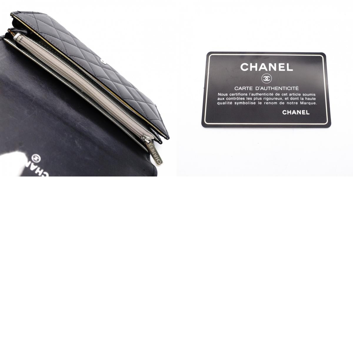 CHANEL Lambskin Cambon Line Long Wallet, Leather, Black, Silver, CC Logo