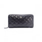 CHANEL Caviar Skin Matelassé Long Wallet, Leather, Black, CC Logo, Silver Hardware