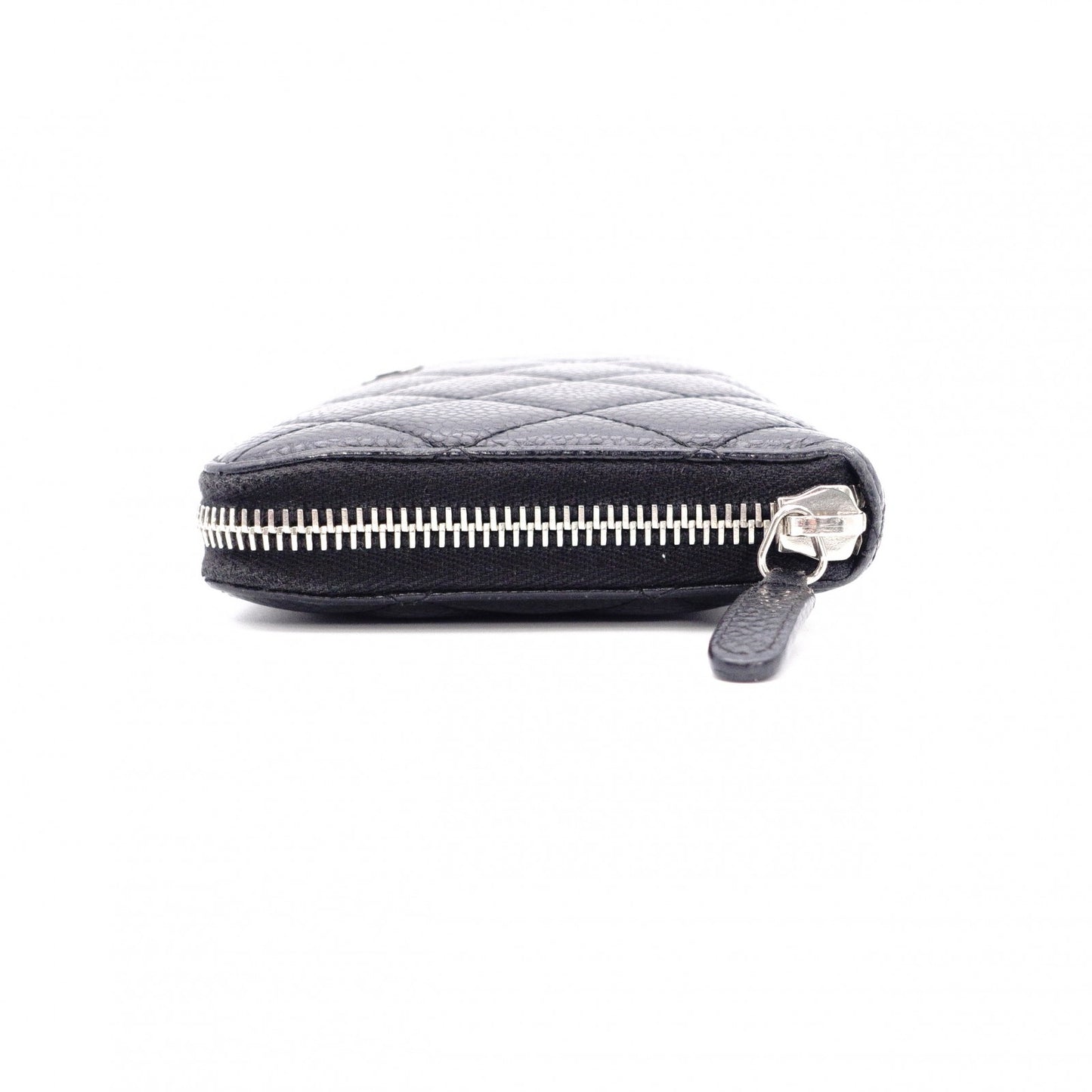 CHANEL Caviar Skin Matelassé Long Wallet, Leather, Black, CC Logo, Silver Hardware