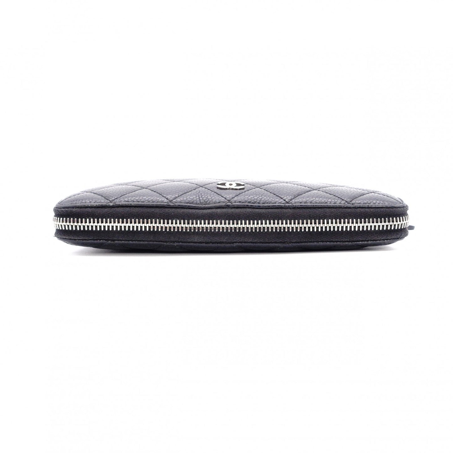 CHANEL Caviar Skin Matelassé Long Wallet, Leather, Black, CC Logo, Silver Hardware