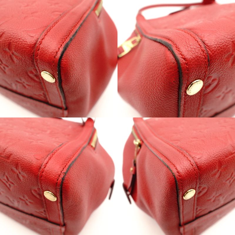 LOUIS VUITTON Marre MM Monogram Implant Handbag Red Leather Gold Hardware 7-10-195