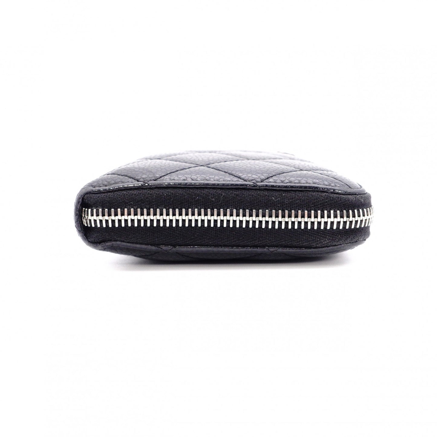 CHANEL Caviar Skin Matelassé Long Wallet, Leather, Black, CC Logo, Silver Hardware