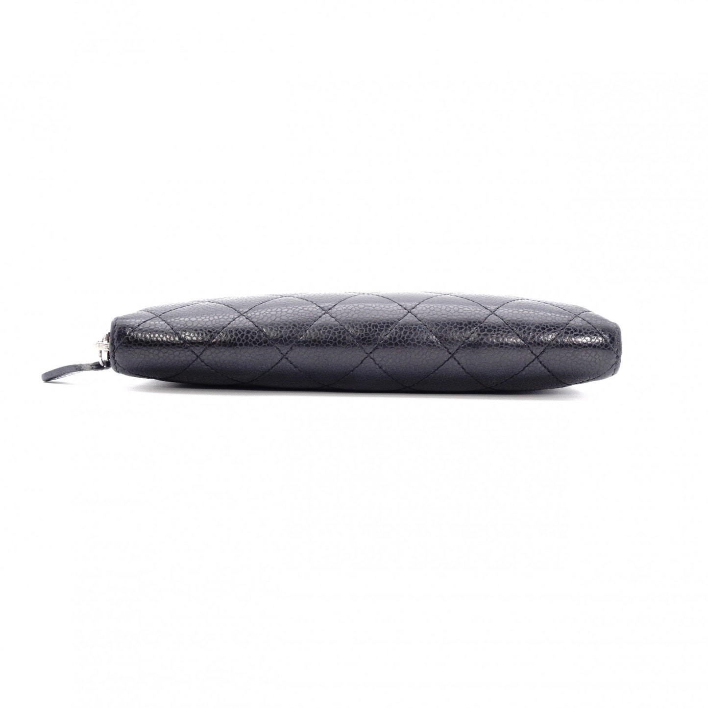 CHANEL Caviar Skin Matelassé Long Wallet, Leather, Black, CC Logo, Silver Hardware