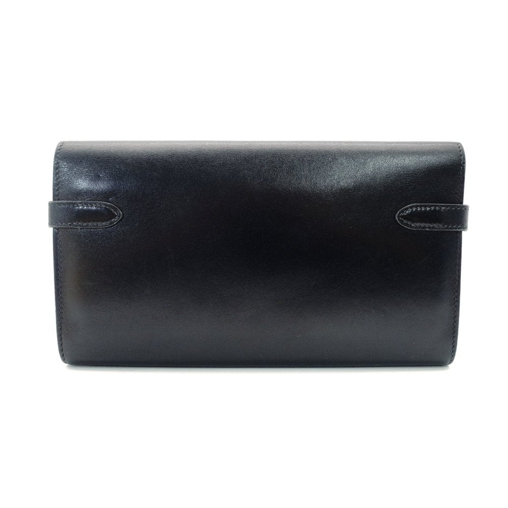 HERMES Kelly Wallet Leather Navy Silver Hardware Long Wallet with Engraving 7-10-799