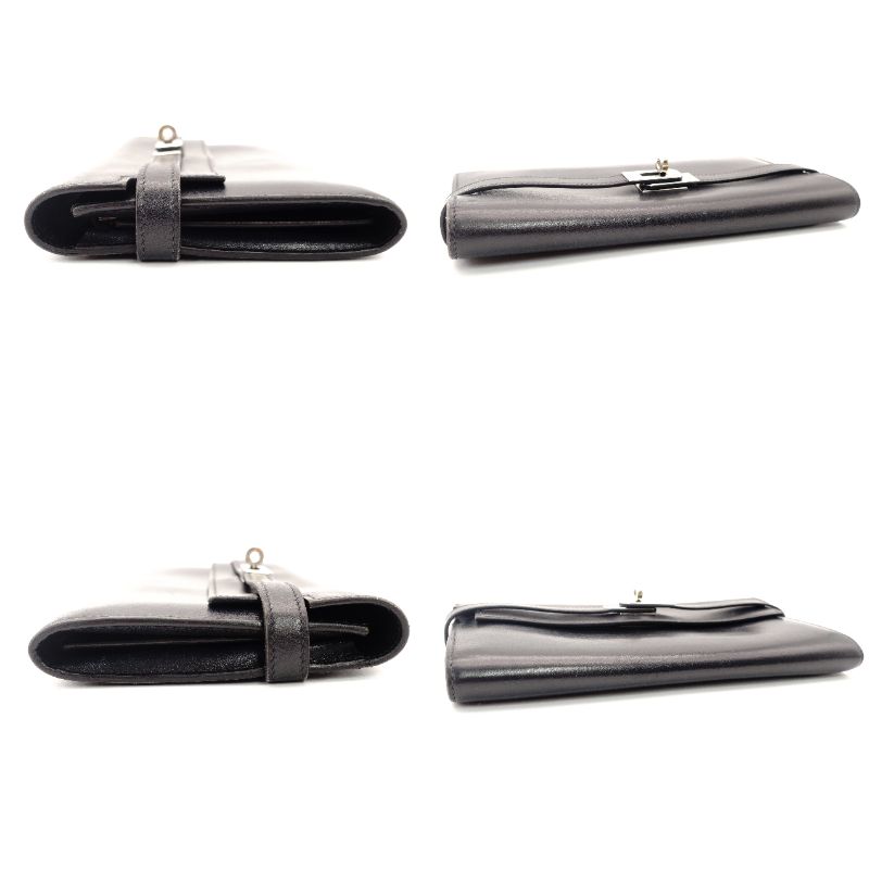 HERMES Kelly Wallet Leather Navy Silver Hardware Long Wallet with Engraving 7-10-799