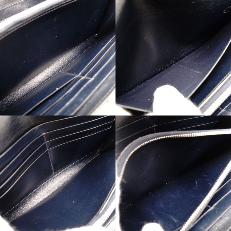 HERMES Kelly Wallet Leather Navy Silver Hardware Long Wallet with Engraving 7-10-799