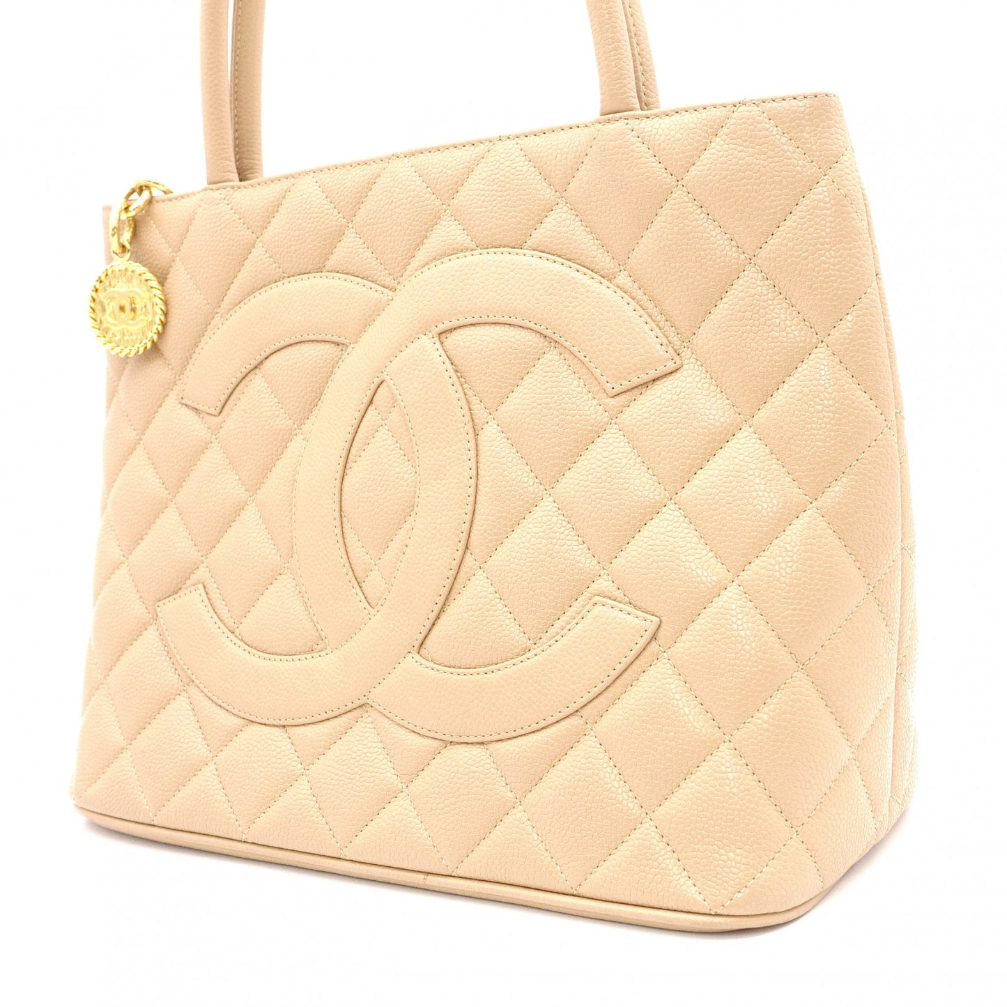 CHANEL Tote, Tote Bag, Leather, Beige, Gold Hardware, Shoulder Strap