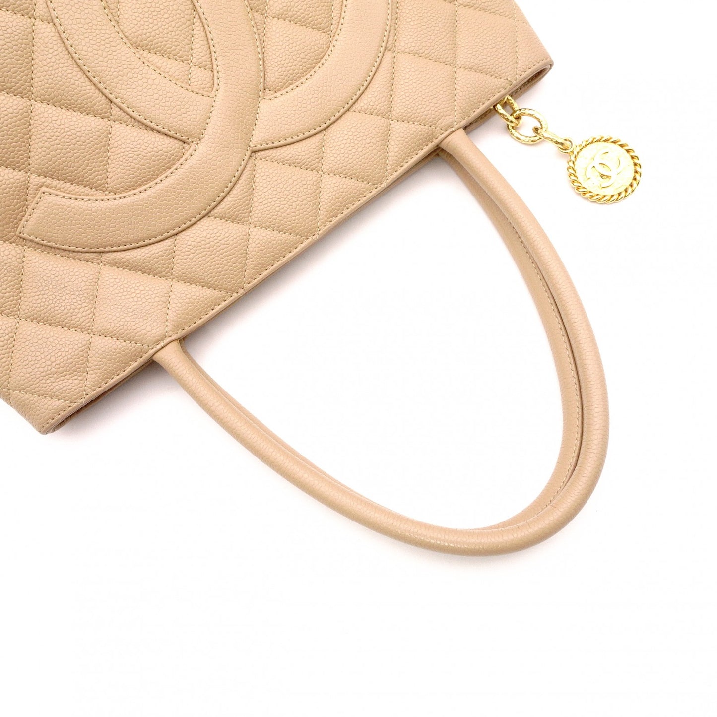 CHANEL Tote, Tote Bag, Leather, Beige, Gold Hardware, Shoulder Strap