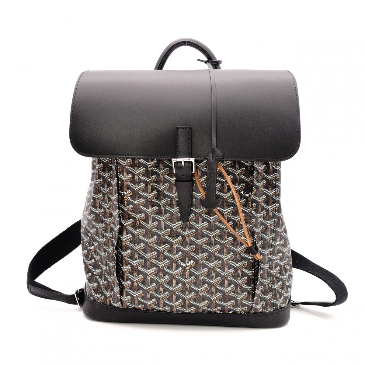 Unused GOYARD Alpane Backpack MM, PVC/Leather, Black, Men's