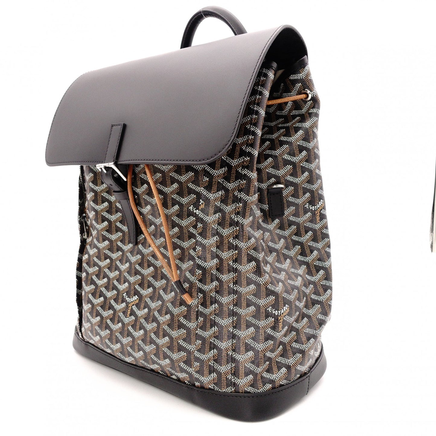 Unused GOYARD Alpane Backpack MM, PVC/Leather, Black, Men's