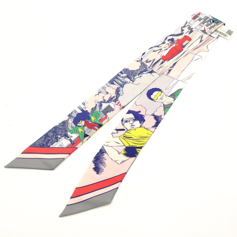 unused Hermès Twilly WOW scarf. 100% silk. Multi-color. American comic print. Comes with box. 7-6-413-1