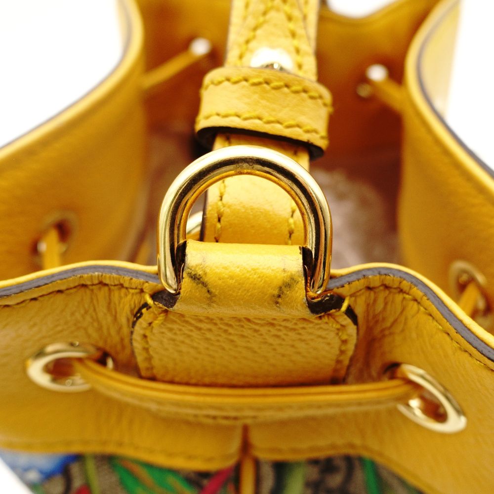 GUCCI GG Supreme Flora Bucket Bag Beige × Yellow PVC Leather 2-Way Crossbody 7-10-670