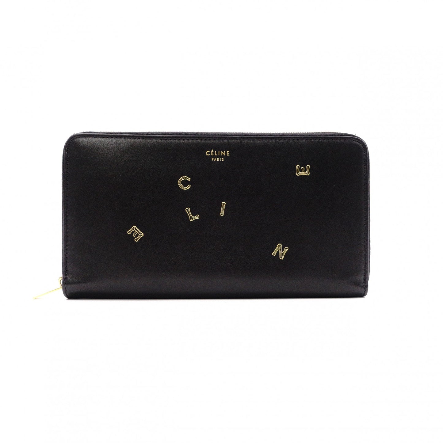 CELINE Alphabet Large Zipped Multifunction Long Wallet, Leather, Black, Gold Hardware