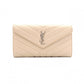 SAINT LAURENT Cassandra Long Wallet, Leather, Beige, Silver Hardware