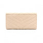 SAINT LAURENT Cassandra Long Wallet, Leather, Beige, Silver Hardware