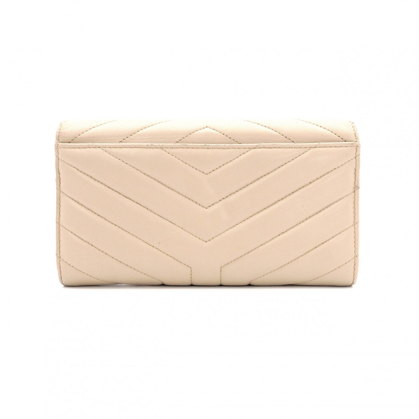 SAINT LAURENT Cassandra Long Wallet, Leather, Beige, Silver Hardware