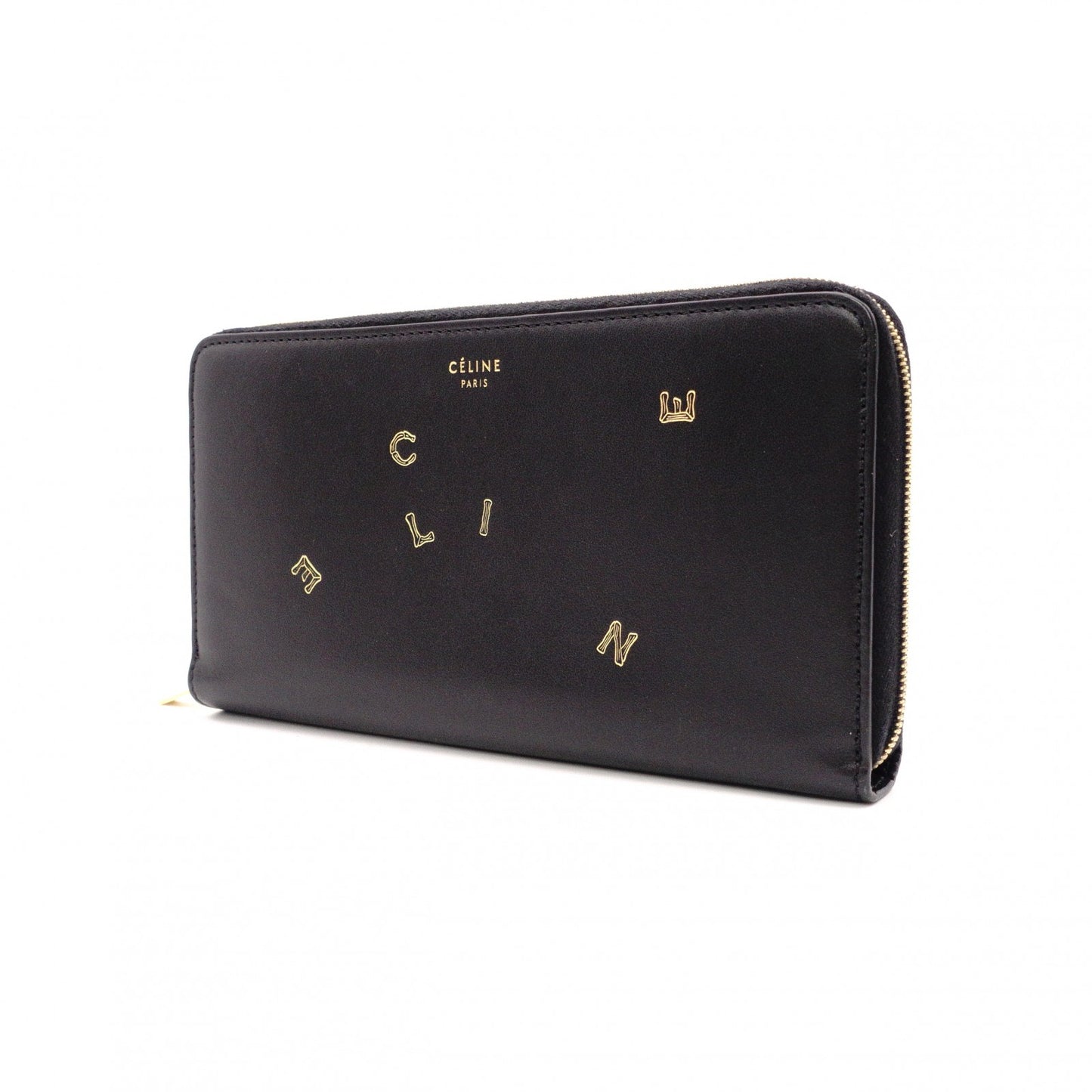 CELINE Alphabet Large Zipped Multifunction Long Wallet, Leather, Black, Gold Hardware