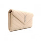 SAINT LAURENT Cassandra Long Wallet, Leather, Beige, Silver Hardware