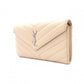 SAINT LAURENT Cassandra Long Wallet, Leather, Beige, Silver Hardware
