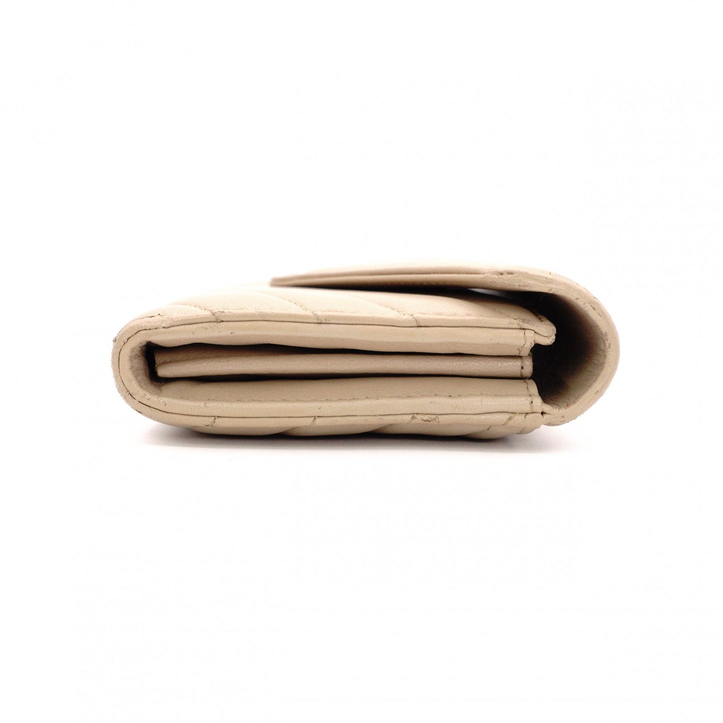 SAINT LAURENT Cassandra Long Wallet, Leather, Beige, Silver Hardware