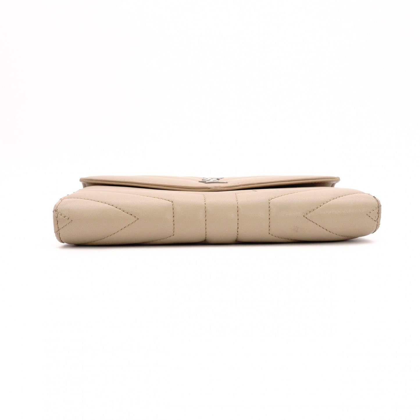 SAINT LAURENT Cassandra Long Wallet, Leather, Beige, Silver Hardware