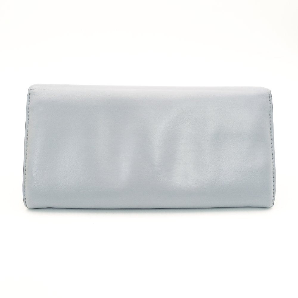 FENDI Lockstud Spike Wallet Chain Shoulder Bag Gray Leather Silver Hardware Wallet 7-9-489