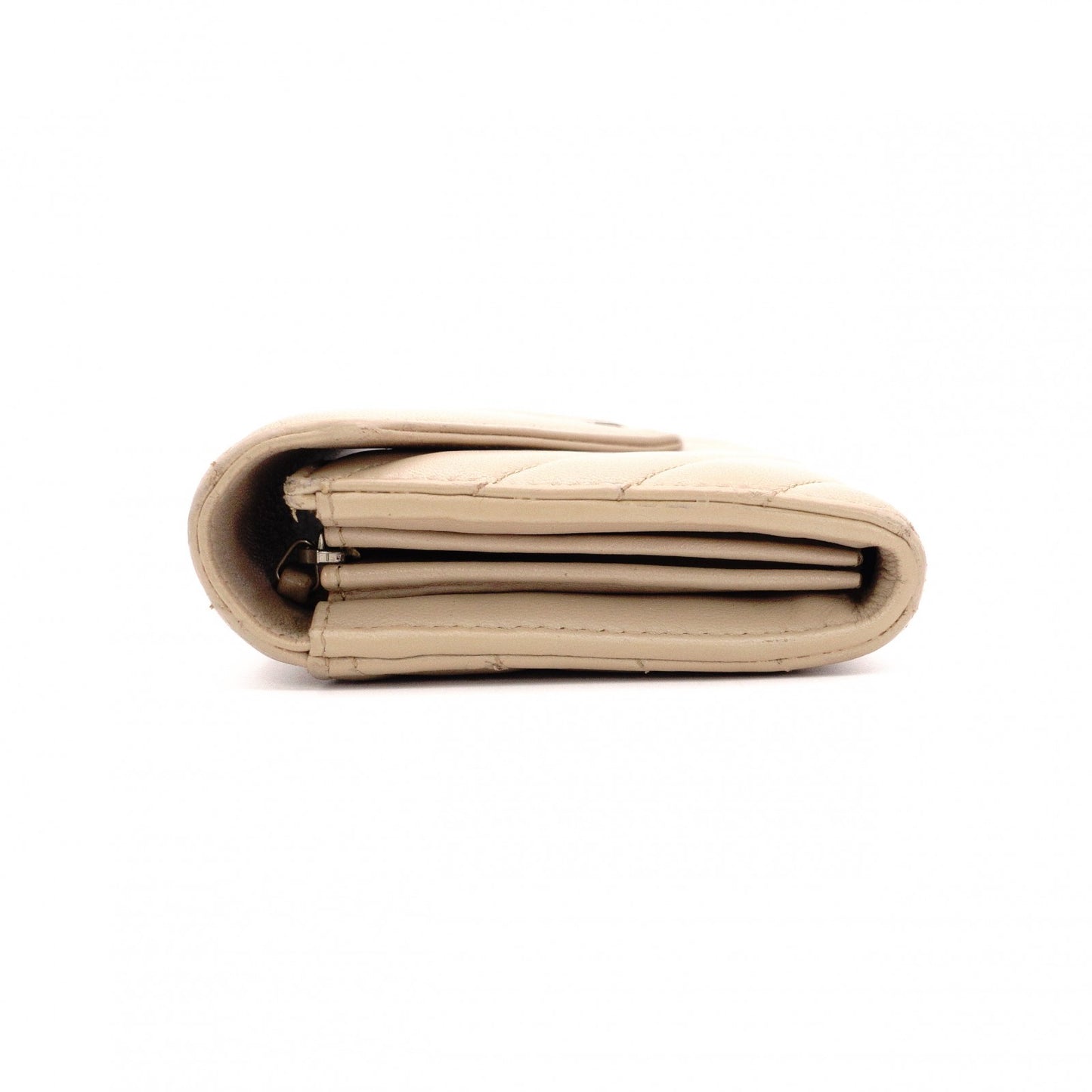 SAINT LAURENT Cassandra Long Wallet, Leather, Beige, Silver Hardware