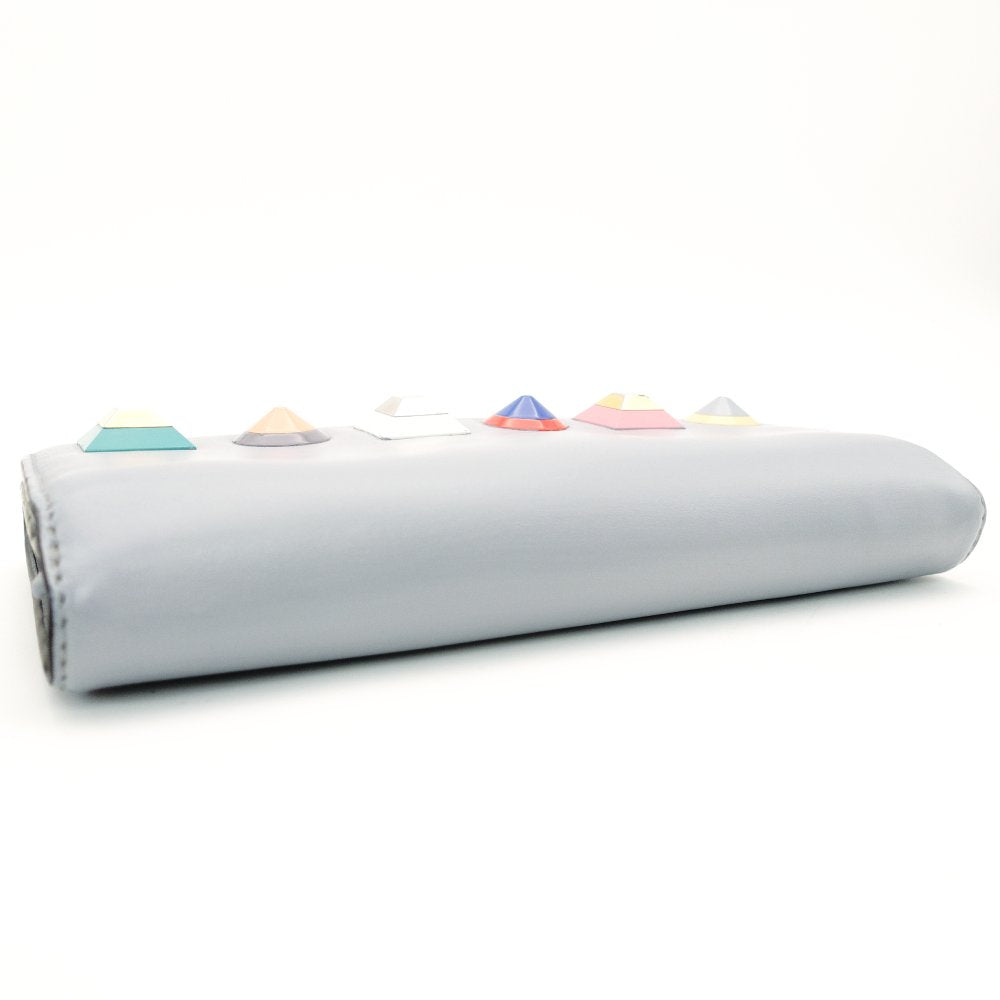 FENDI Lockstud Spike Wallet Chain Shoulder Bag Gray Leather Silver Hardware Wallet 7-9-489