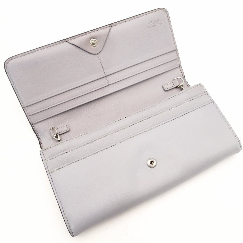 FENDI Lockstud Spike Wallet Chain Shoulder Bag Gray Leather Silver Hardware Wallet 7-9-489