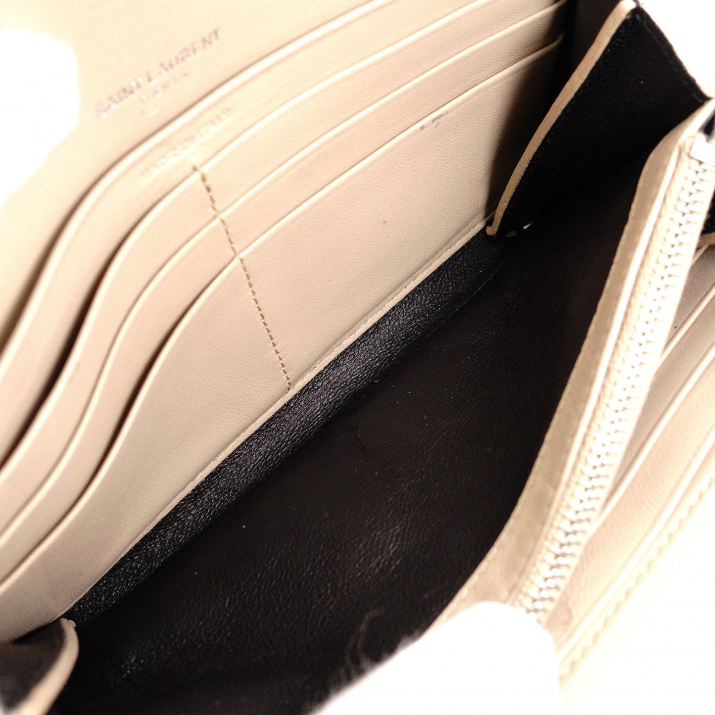 SAINT LAURENT Cassandra Long Wallet, Leather, Beige, Silver Hardware