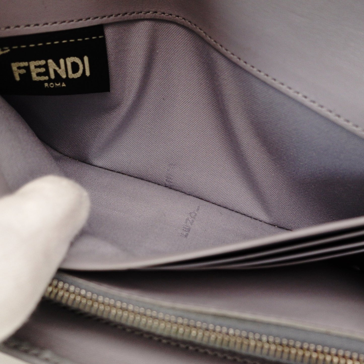 FENDI Lockstud Spike Wallet Chain Shoulder Bag Gray Leather Silver Hardware Wallet 7-9-489