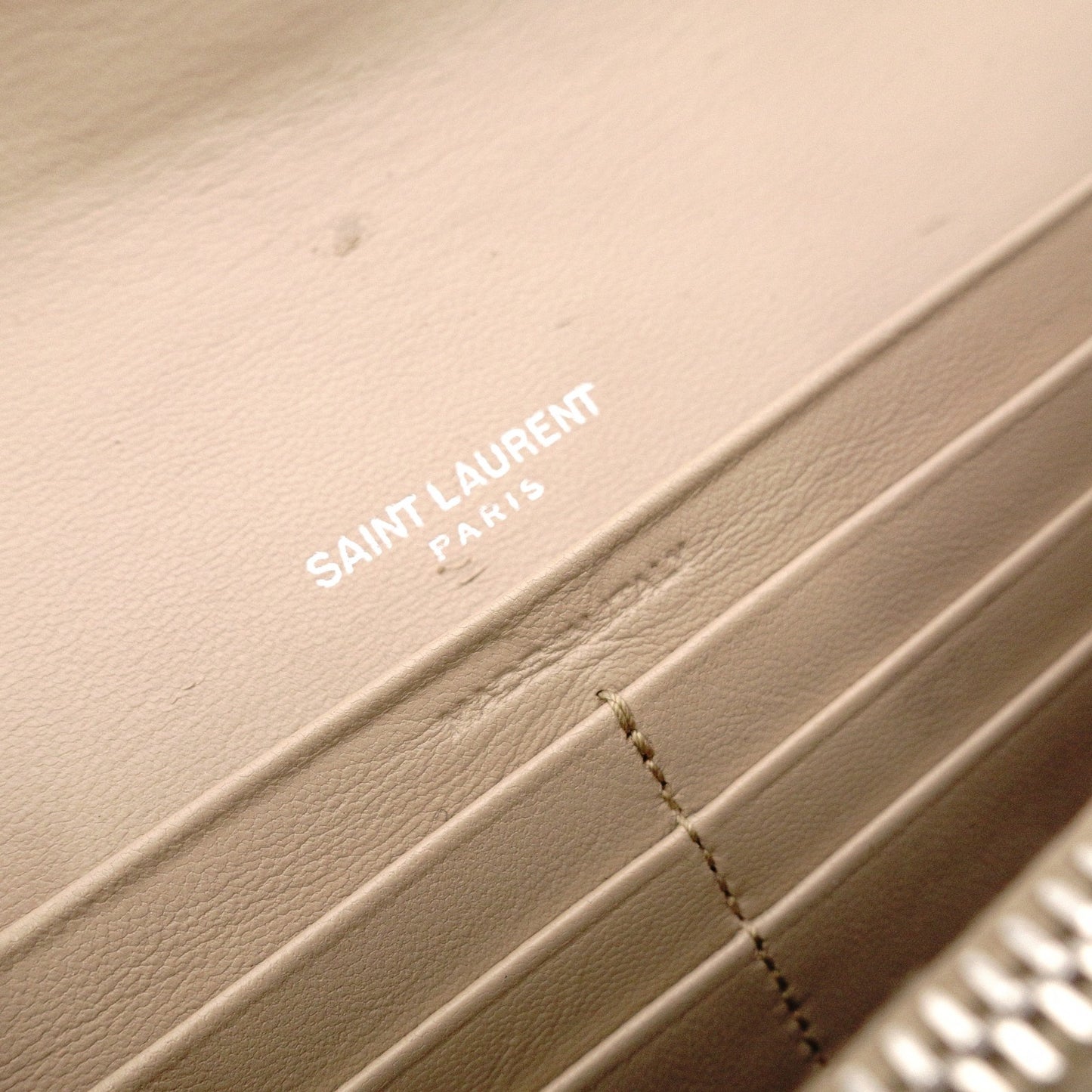 SAINT LAURENT Cassandra Long Wallet, Leather, Beige, Silver Hardware
