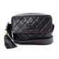 CHANEL Matelassé Fringe Shoulder Bag Black Leather Black Logo