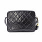 CHANEL Matelassé Fringe Shoulder Bag Black Leather Black Logo