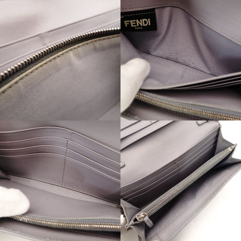 FENDI Lockstud Spike Wallet Chain Shoulder Bag Gray Leather Silver Hardware Wallet 7-9-489