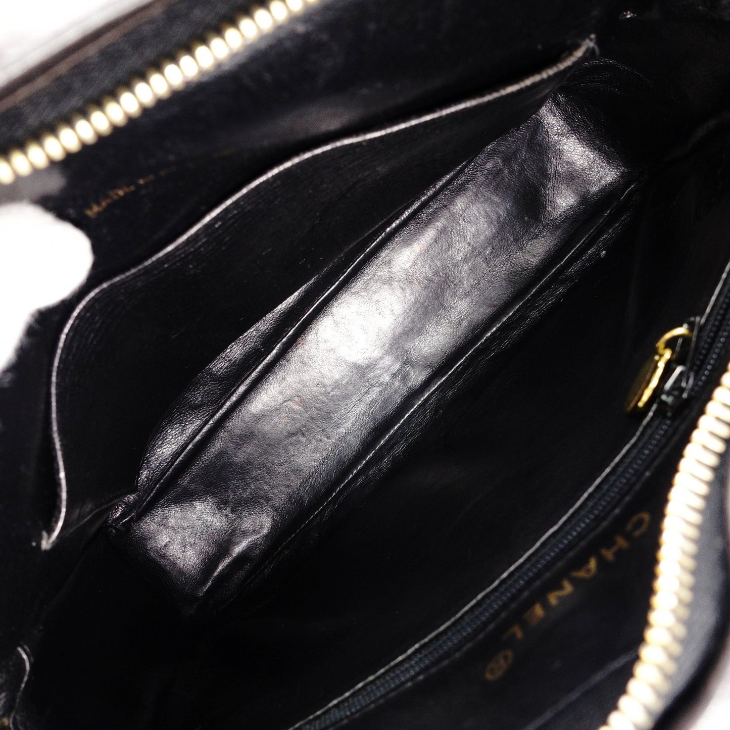 CHANEL Matelassé Fringe Shoulder Bag Black Leather Black Logo