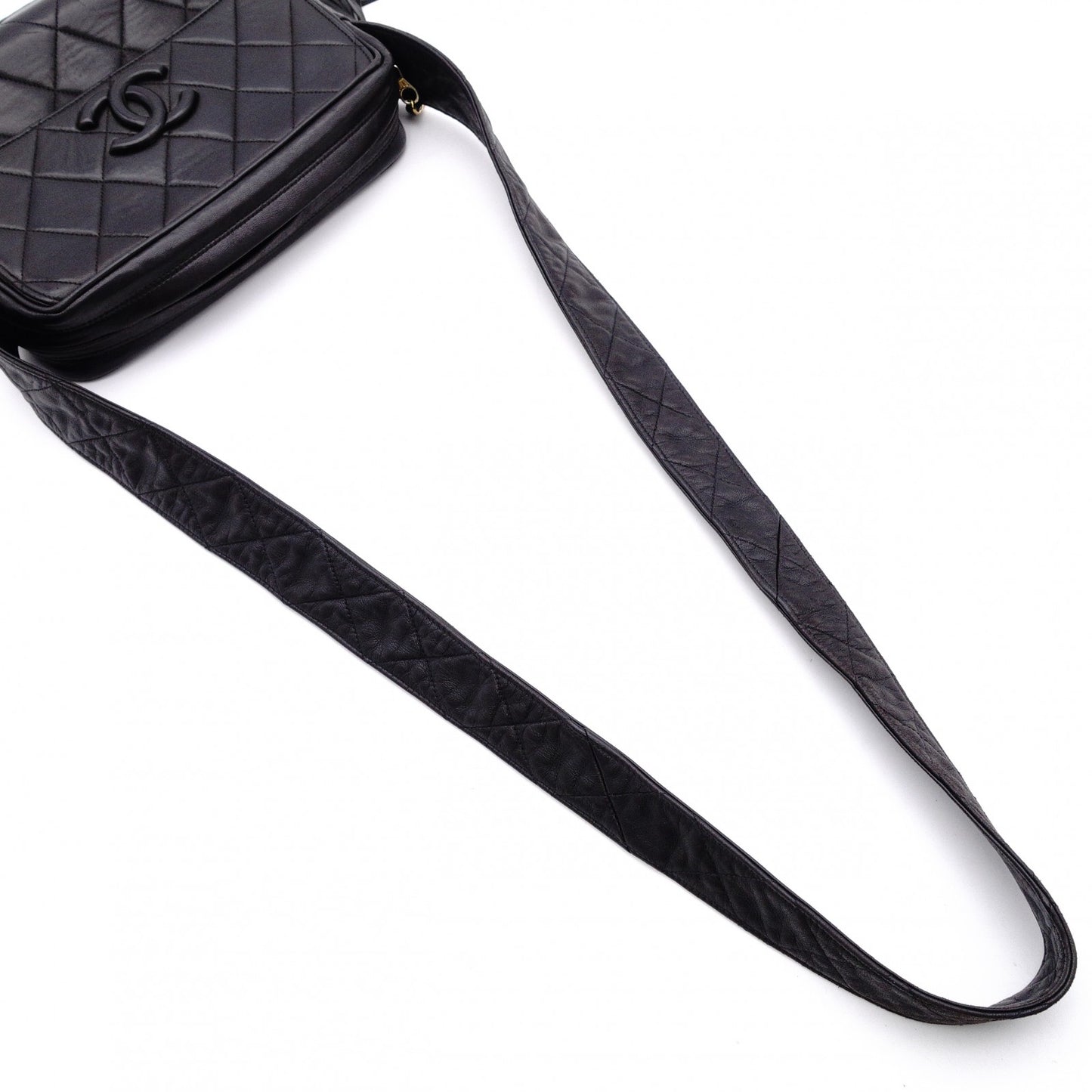 CHANEL Matelassé Fringe Shoulder Bag Black Leather Black Logo