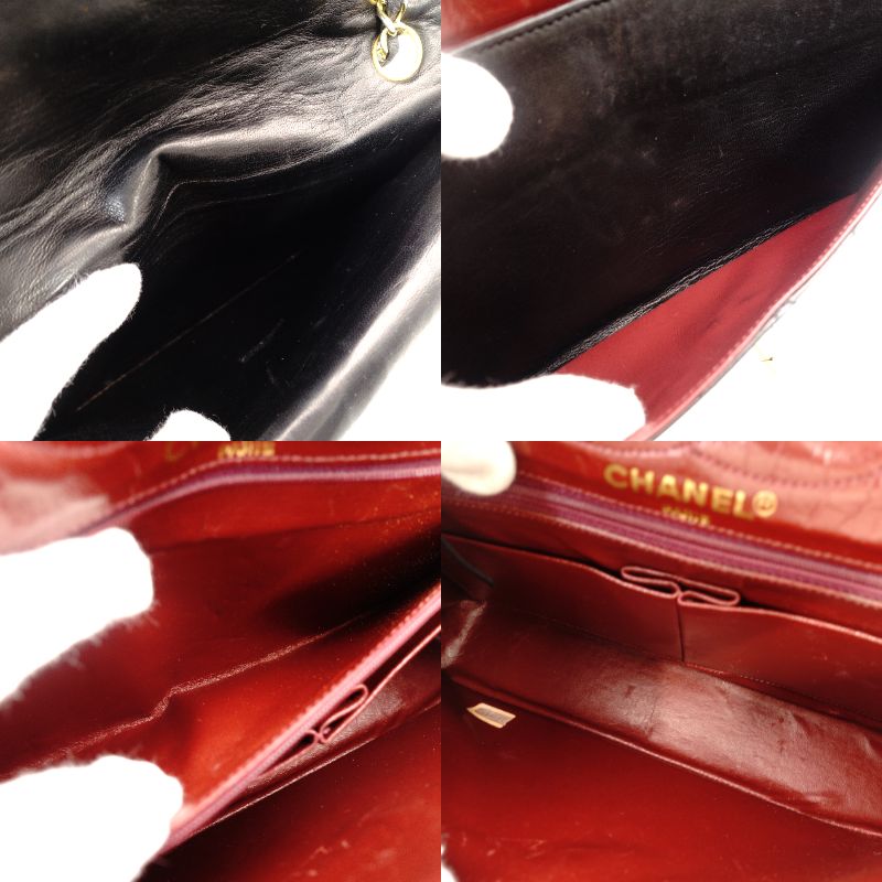 CHANEL Matelassé Double Flap Chain Shoulder Bag Black Lambskin Silver x Gold Hardware 7-9-235