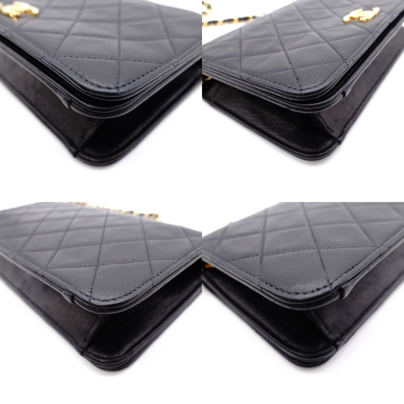 CHANEL Matelassé Shoulder Bag Leather Black Gold Hardware