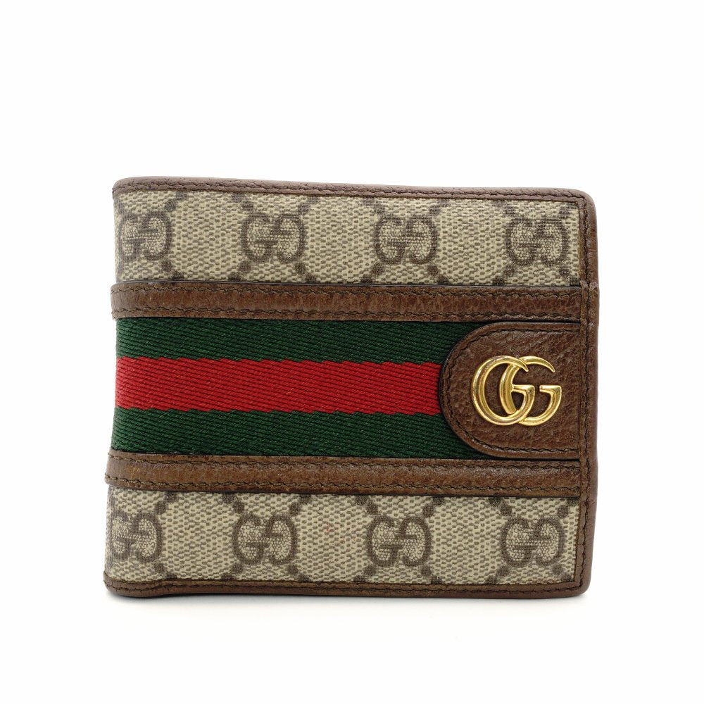 GUCCI Supreme Ophidia Compact Wallet Beige × Brown PVC Leather Mini Wallet Foldable Wallet 7-10-338
