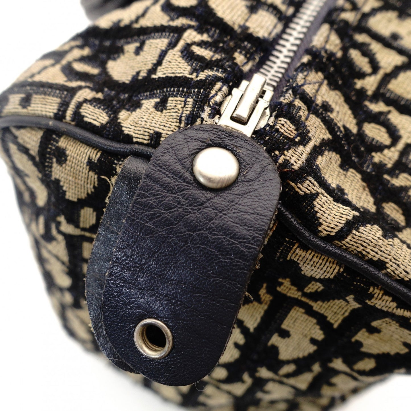 Christian Dior Trotter Mini Boston Beige × Navy Handbag Vintage 7-10-866