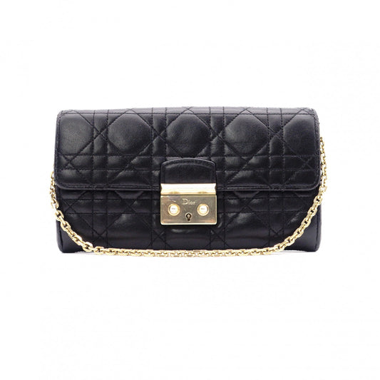 Christian Dior Miss Dior Chain Wallet, Long Wallet, Leather, Black with Gold Hardware
